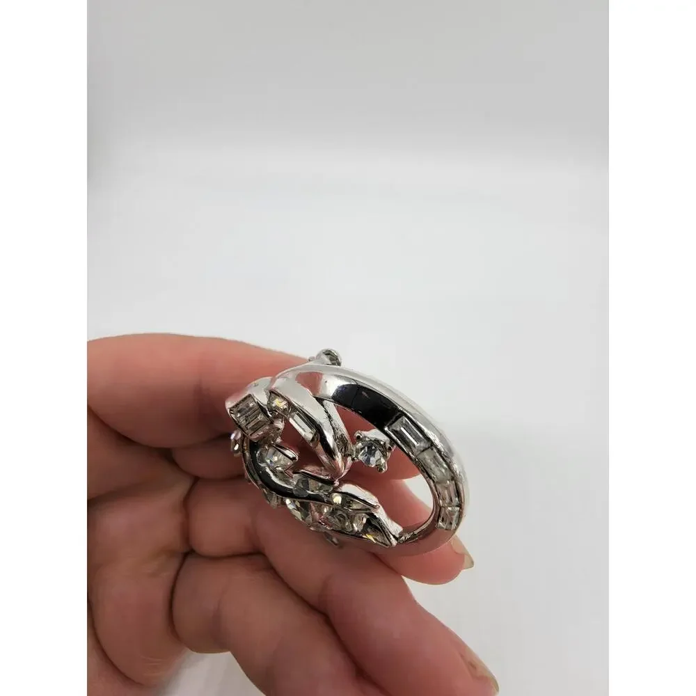 Vintage Crown Trifari 1950's Wreath Silver Rhinestone Brooch Pin Jewelry